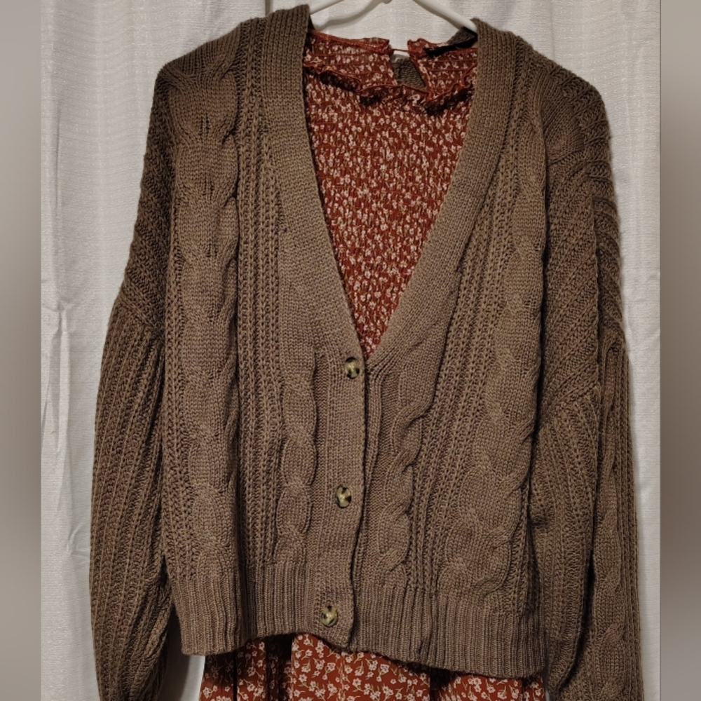 SO Goods For Life Cable Knit Cropped Button-Front Brown XL Sonoma - Picture 2 of 7